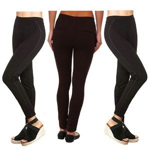 Women's Hue Ponte Black Leggings with Faux Leather Pipping - Sz M